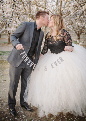 Black Lace Ivory Tulle Unique Wedding Dress